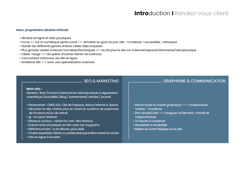 librairie attitude, projet tutoré, rendez vous client