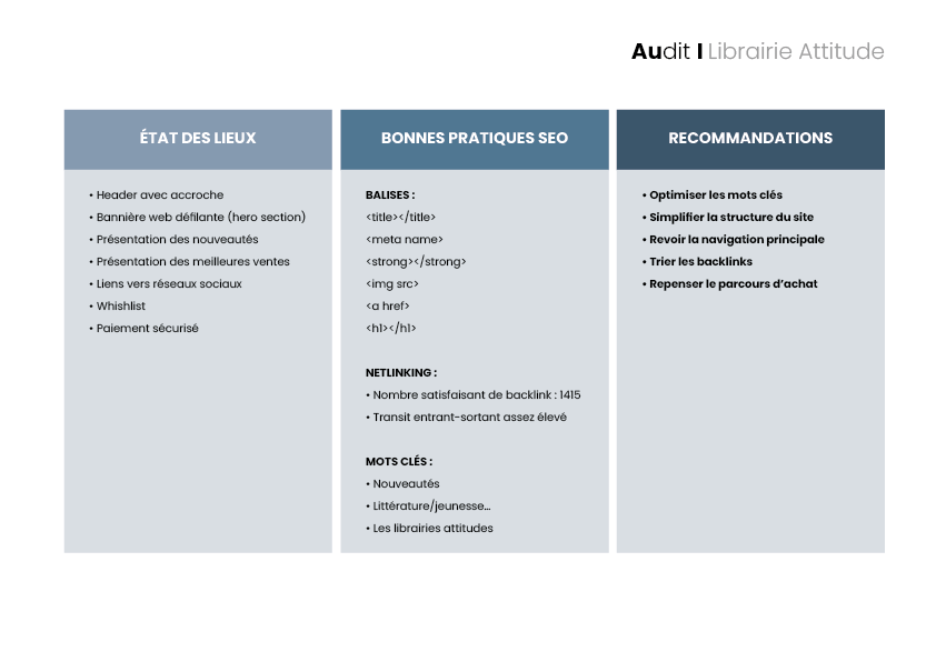 librairie attitude, projet tutoré, audit